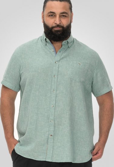 D555 Falmouth 2 Linen Mix Short Sleeve Shirt With Button Down Mint - Πουκάμισα - Aνδρικά πουκαμισα μεγαλα μεγάλα μεγέθη