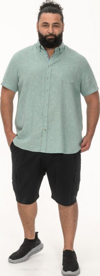 D555 Falmouth 2 Linen Mix Short Sleeve Shirt With Button Down Mint - Πουκάμισα - Aνδρικά πουκαμισα μεγαλα μεγάλα μεγέθη