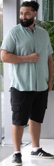 D555 Falmouth 2 Linen Mix Short Sleeve Shirt With Button Down Mint - Πουκάμισα - Aνδρικά πουκαμισα μεγαλα μεγάλα μεγέθη
