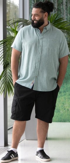 D555 Falmouth 2 Linen Mix Short Sleeve Shirt With Button Down Mint - Πουκάμισα - Aνδρικά πουκαμισα μεγαλα μεγάλα μεγέθη