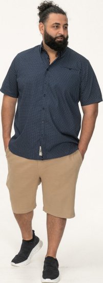 D555 Norwich Short Sleeve Micro AOP Shirt With Hidden Button Down Navy - Πουκάμισα - Aνδρικά πουκαμισα μεγαλα μεγάλα μεγέθη