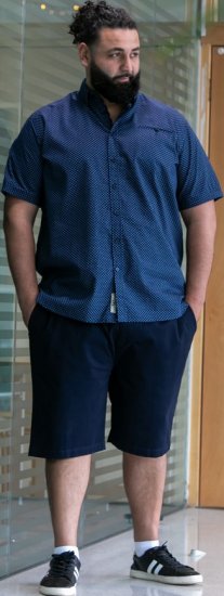 D555 Norwich Short Sleeve Micro AOP Shirt With Hidden Button Down Navy - Πουκάμισα - Aνδρικά πουκαμισα μεγαλα μεγάλα μεγέθη