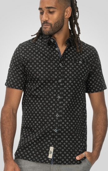 D555 Matlock Short Sleeve AOP Shirt With Hidden Button Down Black - Πουκάμισα - Aνδρικά πουκαμισα μεγαλα μεγάλα μεγέθη