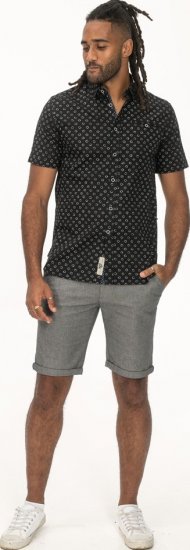 D555 Matlock Short Sleeve AOP Shirt With Hidden Button Down Black - Πουκάμισα - Aνδρικά πουκαμισα μεγαλα μεγάλα μεγέθη