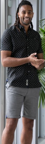 D555 Matlock Short Sleeve AOP Shirt With Hidden Button Down Black - Πουκάμισα - Aνδρικά πουκαμισα μεγαλα μεγάλα μεγέθη