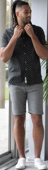 D555 Matlock Short Sleeve AOP Shirt With Hidden Button Down Black - Πουκάμισα - Aνδρικά πουκαμισα μεγαλα μεγάλα μεγέθη