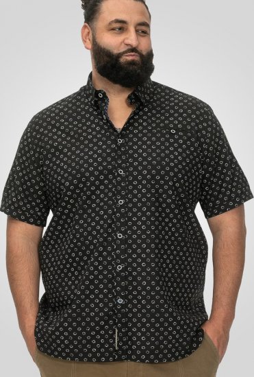D555 Matlock Short Sleeve AOP Shirt With Hidden Button Down Black - Πουκάμισα - Aνδρικά πουκαμισα μεγαλα μεγάλα μεγέθη