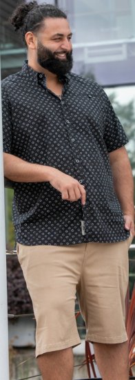 D555 Matlock Short Sleeve AOP Shirt With Hidden Button Down Black - Πουκάμισα - Aνδρικά πουκαμισα μεγαλα μεγάλα μεγέθη