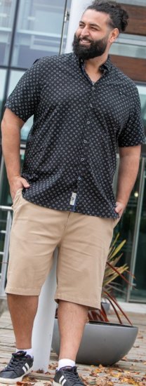 D555 Matlock Short Sleeve AOP Shirt With Hidden Button Down Black - Πουκάμισα - Aνδρικά πουκαμισα μεγαλα μεγάλα μεγέθη