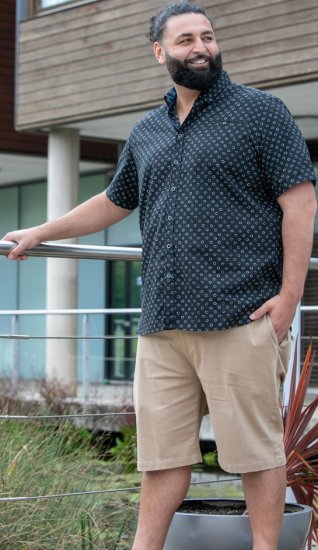 D555 Matlock Short Sleeve AOP Shirt With Hidden Button Down Black - Πουκάμισα - Aνδρικά πουκαμισα μεγαλα μεγάλα μεγέθη