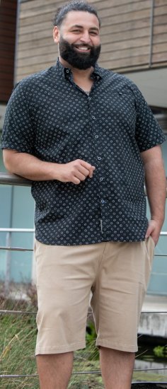 D555 Matlock Short Sleeve AOP Shirt With Hidden Button Down Black - Πουκάμισα - Aνδρικά πουκαμισα μεγαλα μεγάλα μεγέθη