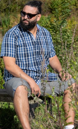 D555 Walsall Button Down Collar Short Sleeve Shirt Navy Shirt - Πουκάμισα - Aνδρικά πουκαμισα μεγαλα μεγάλα μεγέθη