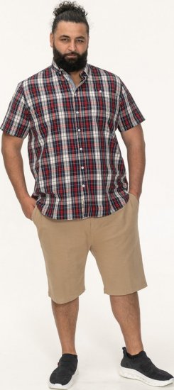 D555 Shields Button Down Collar Short Sleeve Shirt With Pocket Red Check - Πουκάμισα - Aνδρικά πουκαμισα μεγαλα μεγάλα μεγέθη