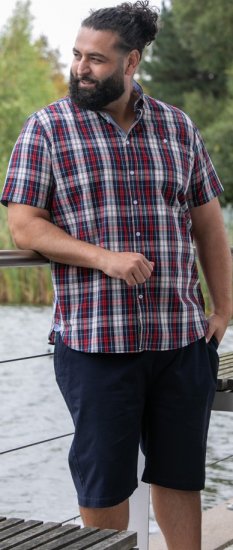 D555 Shields Button Down Collar Short Sleeve Shirt With Pocket Red Check - Πουκάμισα - Aνδρικά πουκαμισα μεγαλα μεγάλα μεγέθη