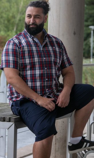 D555 Shields Button Down Collar Short Sleeve Shirt With Pocket Red Check - Πουκάμισα - Aνδρικά πουκαμισα μεγαλα μεγάλα μεγέθη