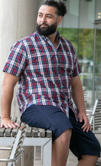 D555 Shields Button Down Collar Short Sleeve Shirt With Pocket Red Check - Πουκάμισα - Aνδρικά πουκαμισα μεγαλα μεγάλα μεγέθη