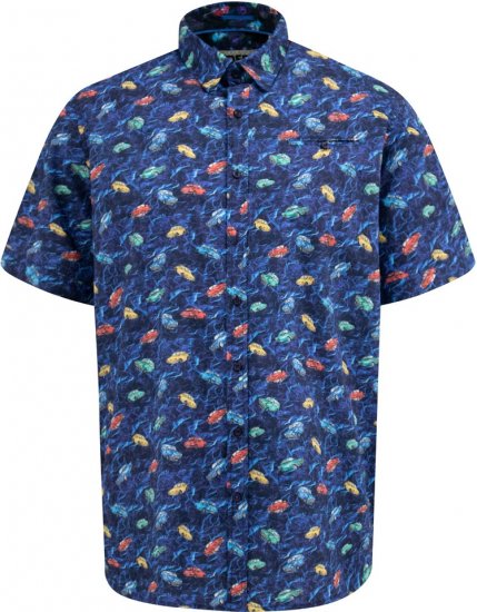 D555 Hartlepool Short Sleeve Vintage Car AOP Stretch Shirt Blue - Πουκάμισα - Aνδρικά πουκαμισα μεγαλα μεγάλα μεγέθη