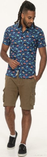 D555 Hartlepool Short Sleeve Vintage Car AOP Stretch Shirt Blue - Πουκάμισα - Aνδρικά πουκαμισα μεγαλα μεγάλα μεγέθη