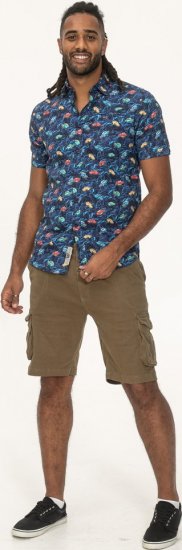 D555 Hartlepool Short Sleeve Vintage Car AOP Stretch Shirt Blue - Πουκάμισα - Aνδρικά πουκαμισα μεγαλα μεγάλα μεγέθη