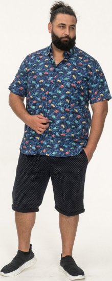 D555 Hartlepool Short Sleeve Vintage Car AOP Stretch Shirt Blue - Πουκάμισα - Aνδρικά πουκαμισα μεγαλα μεγάλα μεγέθη