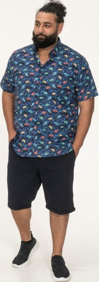 D555 Hartlepool Short Sleeve Vintage Car AOP Stretch Shirt Blue - Πουκάμισα - Aνδρικά πουκαμισα μεγαλα μεγάλα μεγέθη