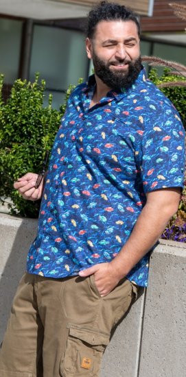 D555 Hartlepool Short Sleeve Vintage Car AOP Stretch Shirt Blue - Πουκάμισα - Aνδρικά πουκαμισα μεγαλα μεγάλα μεγέθη