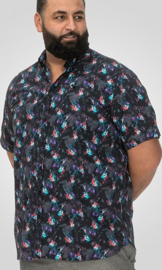 D555 Farnborough Short Sleeve Guitar AOP Shirt With Hidden Button Down Black - Πουκάμισα - Aνδρικά πουκαμισα μεγαλα μεγάλα μεγέθη