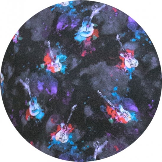 D555 Farnborough Short Sleeve Guitar AOP Shirt With Hidden Button Down Black - Πουκάμισα - Aνδρικά πουκαμισα μεγαλα μεγάλα μεγέθη