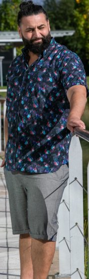 D555 Farnborough Short Sleeve Guitar AOP Shirt With Hidden Button Down Black - Πουκάμισα - Aνδρικά πουκαμισα μεγαλα μεγάλα μεγέθη