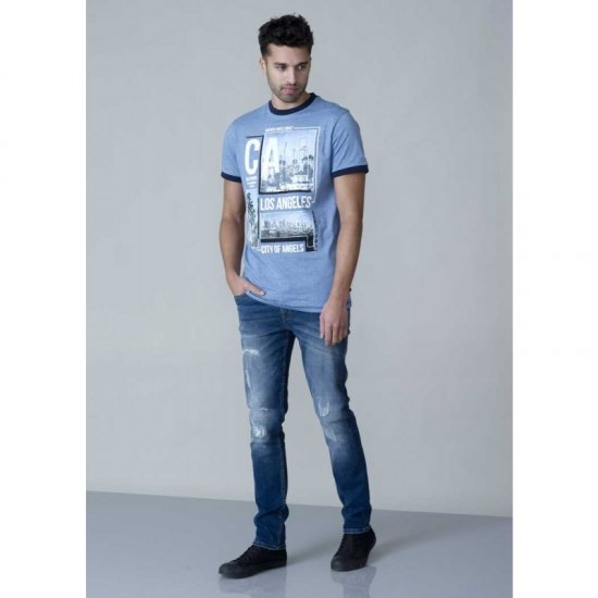 D555 Howie Fine Stripe T-shirt Blue - Μακό μπλουζάκια - Aνδρικά μπλουζεσ μεγάλα μεγέθη