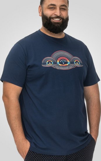 D555 Cheltenham Record With Reflection Printed T-shirt French Navy - Μακό μπλουζάκια - Aνδρικά μπλουζεσ μεγάλα μεγέθη