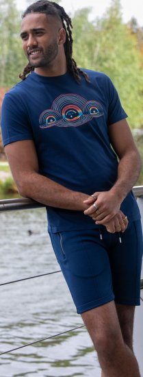 D555 Cheltenham Record With Reflection Printed T-shirt French Navy - Μακό μπλουζάκια - Aνδρικά μπλουζεσ μεγάλα μεγέθη