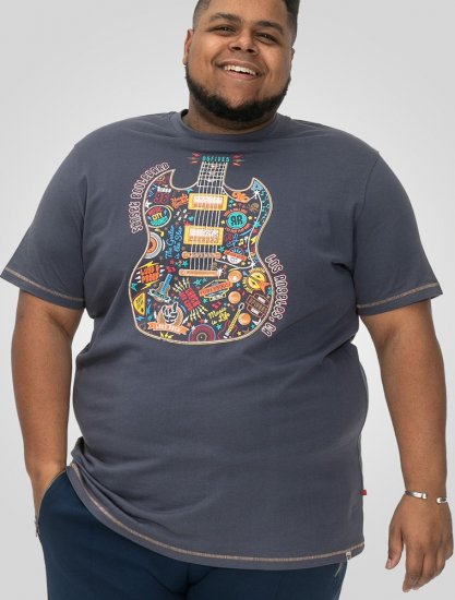 D555 Stockport Multi Coloured Guitar Printed T-Shirt Denim - Μακό μπλουζάκια - Aνδρικά μπλουζεσ μεγάλα μεγέθη