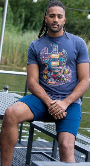 D555 Stockport Multi Coloured Guitar Printed T-Shirt Denim - Μακό μπλουζάκια - Aνδρικά μπλουζεσ μεγάλα μεγέθη