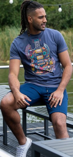D555 Stockport Multi Coloured Guitar Printed T-Shirt Denim - Μακό μπλουζάκια - Aνδρικά μπλουζεσ μεγάλα μεγέθη