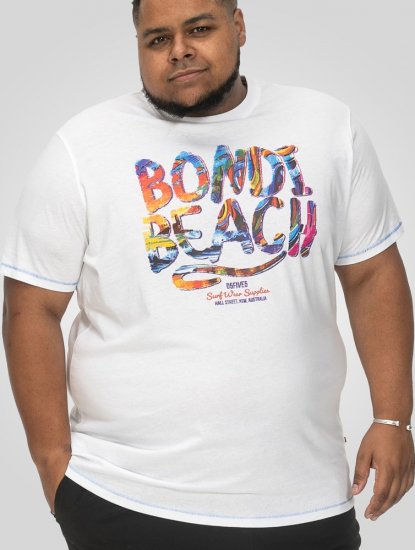 D555 SYDNEY Multi Coloured Bondi Beach Printed T-Shirt White - Μακό μπλουζάκια - Aνδρικά μπλουζεσ μεγάλα μεγέθη