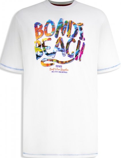 D555 SYDNEY Multi Coloured Bondi Beach Printed T-Shirt White - Μακό μπλουζάκια - Aνδρικά μπλουζεσ μεγάλα μεγέθη