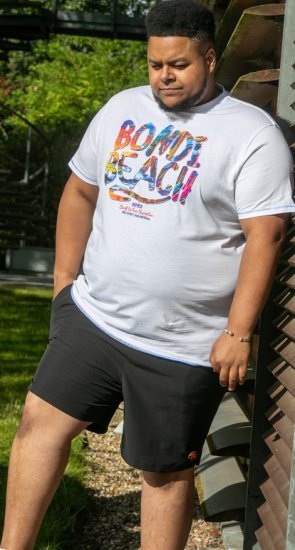 D555 SYDNEY Multi Coloured Bondi Beach Printed T-Shirt White - Μακό μπλουζάκια - Aνδρικά μπλουζεσ μεγάλα μεγέθη