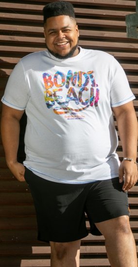 D555 SYDNEY Multi Coloured Bondi Beach Printed T-Shirt White - Μακό μπλουζάκια - Aνδρικά μπλουζεσ μεγάλα μεγέθη