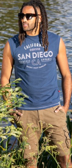 D555 Havant San Diego Printed Sleeveless T-Shirt French Navy - Μακό μπλουζάκια - Aνδρικά μπλουζεσ μεγάλα μεγέθη