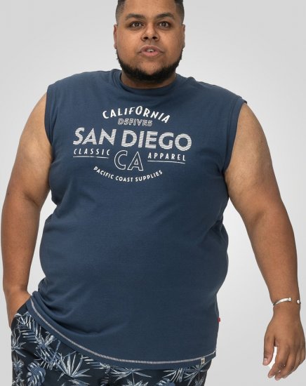D555 Havant San Diego Printed Sleeveless T-Shirt French Navy - Μακό μπλουζάκια - Aνδρικά μπλουζεσ μεγάλα μεγέθη
