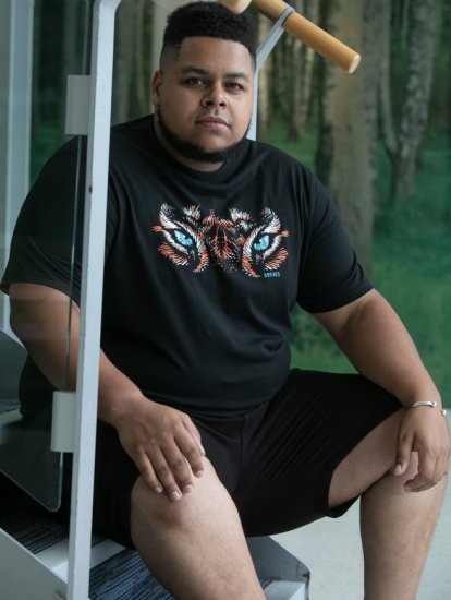 D555 Leamington Tiger Eyes Printed Crew Neck T-shirt Black - Μακό μπλουζάκια - Aνδρικά μπλουζεσ μεγάλα μεγέθη