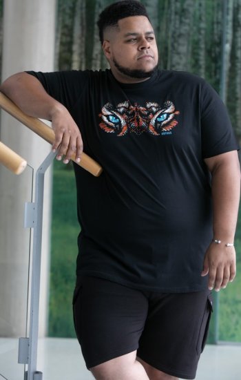 D555 Leamington Tiger Eyes Printed Crew Neck T-shirt Black - Μακό μπλουζάκια - Aνδρικά μπλουζεσ μεγάλα μεγέθη