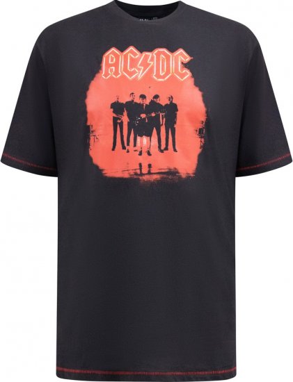 D555 Uxbridge Official ACDC Band Printed Crew Neck T-Shirt Washed Black - Μακό μπλουζάκια - Aνδρικά μπλουζεσ μεγάλα μεγέθη