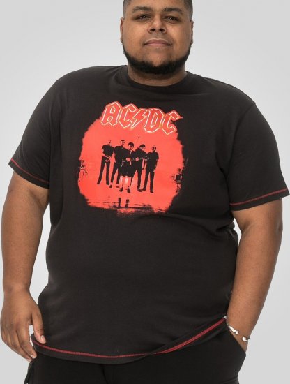 D555 Uxbridge Official ACDC Band Printed Crew Neck T-Shirt Washed Black - Μακό μπλουζάκια - Aνδρικά μπλουζεσ μεγάλα μεγέθη