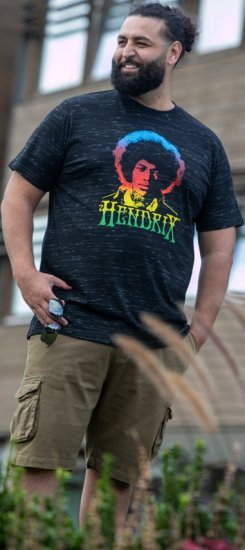 D555 Hendrix Official Jimi Hendrix Printed Crew Neck T-Shirt Black Reno - Μπλουζάκια συγκροτημάτων - 