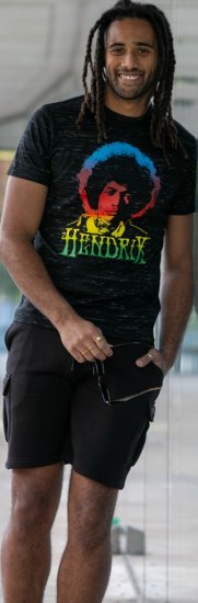 D555 Hendrix Official Jimi Hendrix Printed Crew Neck T-Shirt Black Reno - Μπλουζάκια συγκροτημάτων - 