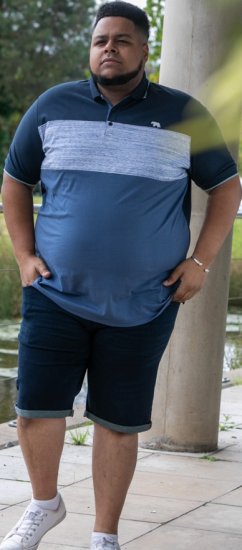 D555 Leeds Cut And Sew Polo With Jacquard Collar And Cuffs Navy - Πόλο μπλουζάκια - Aνδρικά μπλουζακια πολο μεγάλα μεγέθη