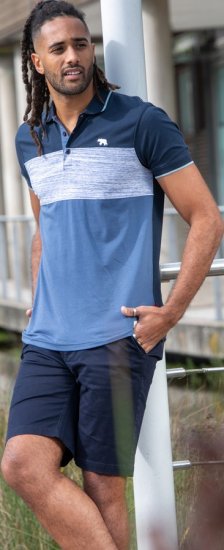 D555 Leeds Cut And Sew Polo With Jacquard Collar And Cuffs Navy - Πόλο μπλουζάκια - Aνδρικά μπλουζακια πολο μεγάλα μεγέθη