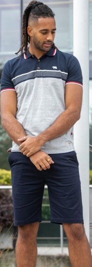D555 Tipton Stripe Jacquard Short Sleeve Polo Navy - Πόλο μπλουζάκια - Aνδρικά μπλουζακια πολο μεγάλα μεγέθη
